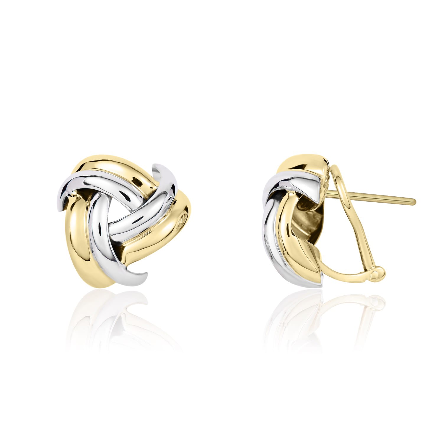 9ct yellow and white gold Polished 2 Row Triangular Peg And Clip Earrings