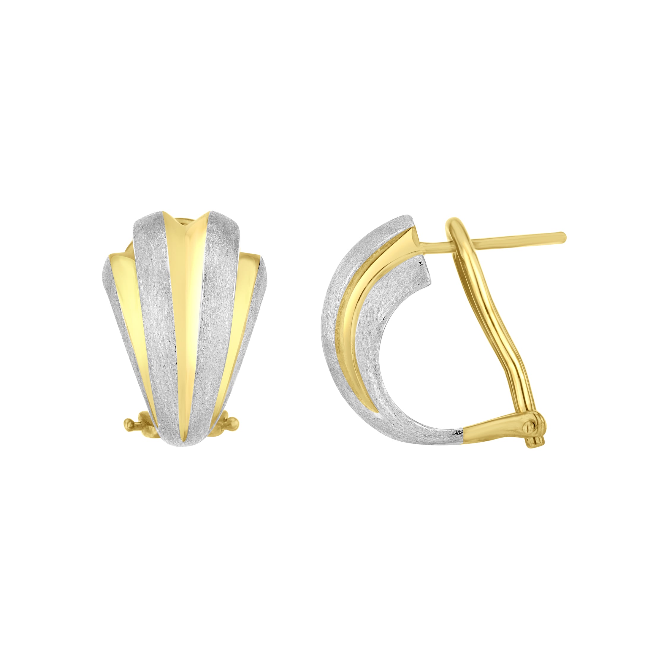 9ct yellow and white gold polished and saturn Fluted earrings