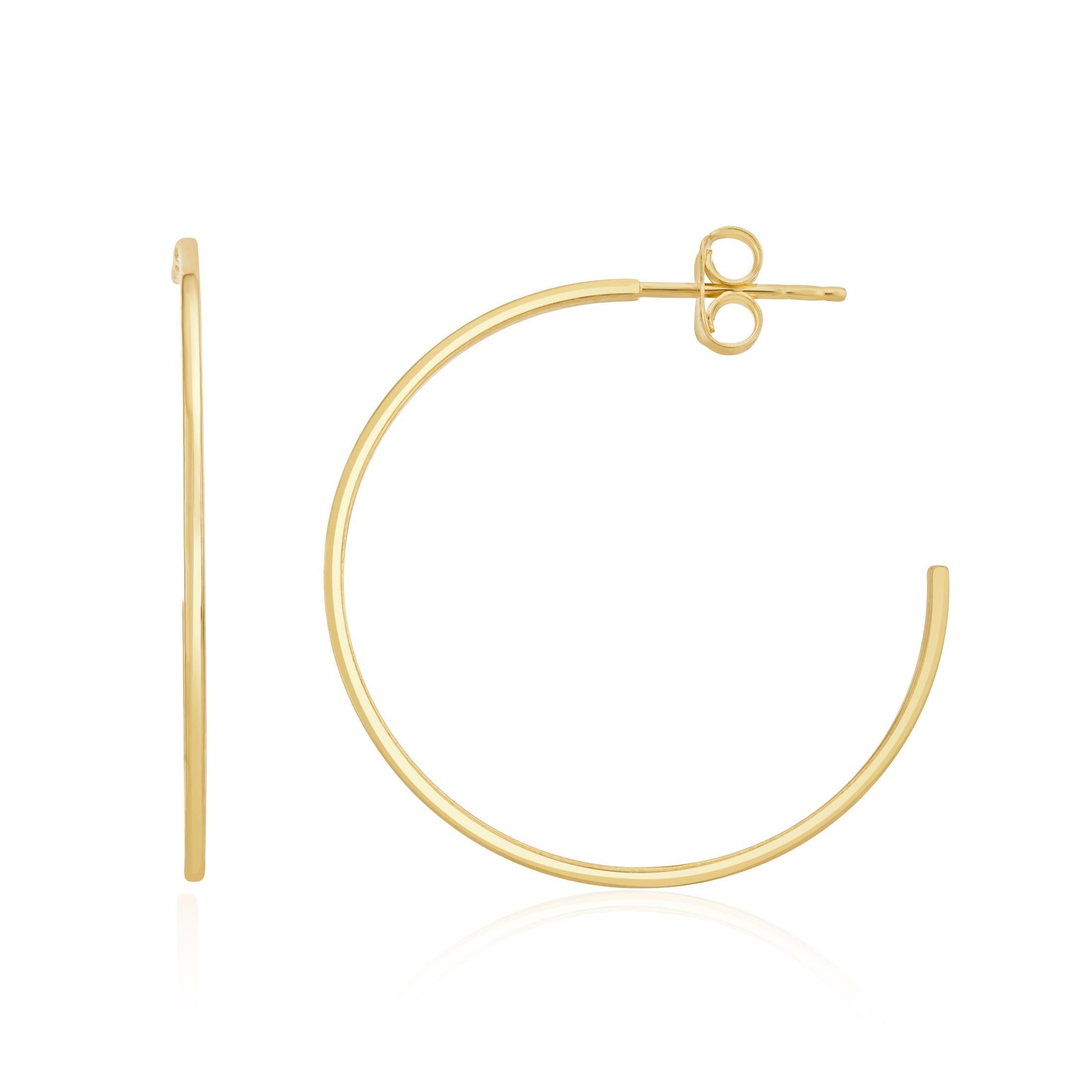 9ct Yellow Gold 1mm Square Tube Peg And Scroll Hoop Earrings. 32mm