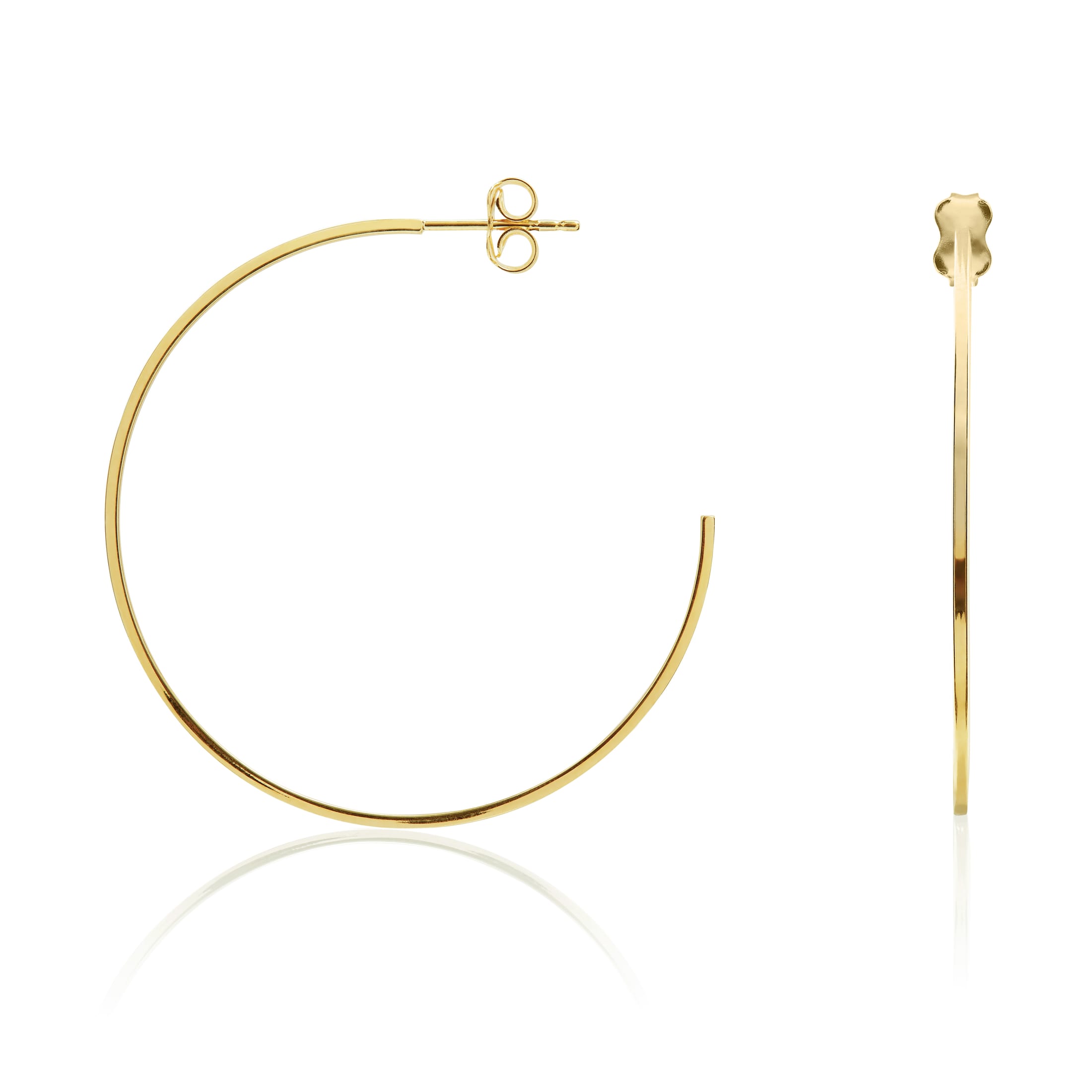 9ct yellow gold 1mm Square Tube Peg & Scroll Hoop Earrings 42mm Diameter