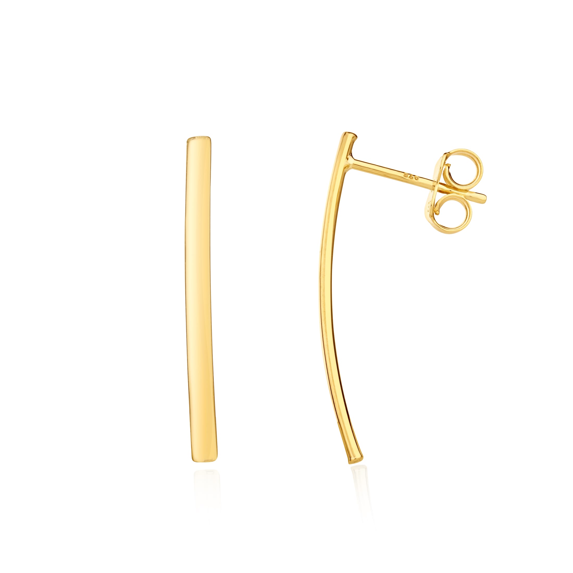 9ct yellow gold Polished Curved Bar Earrings. 25mm Long