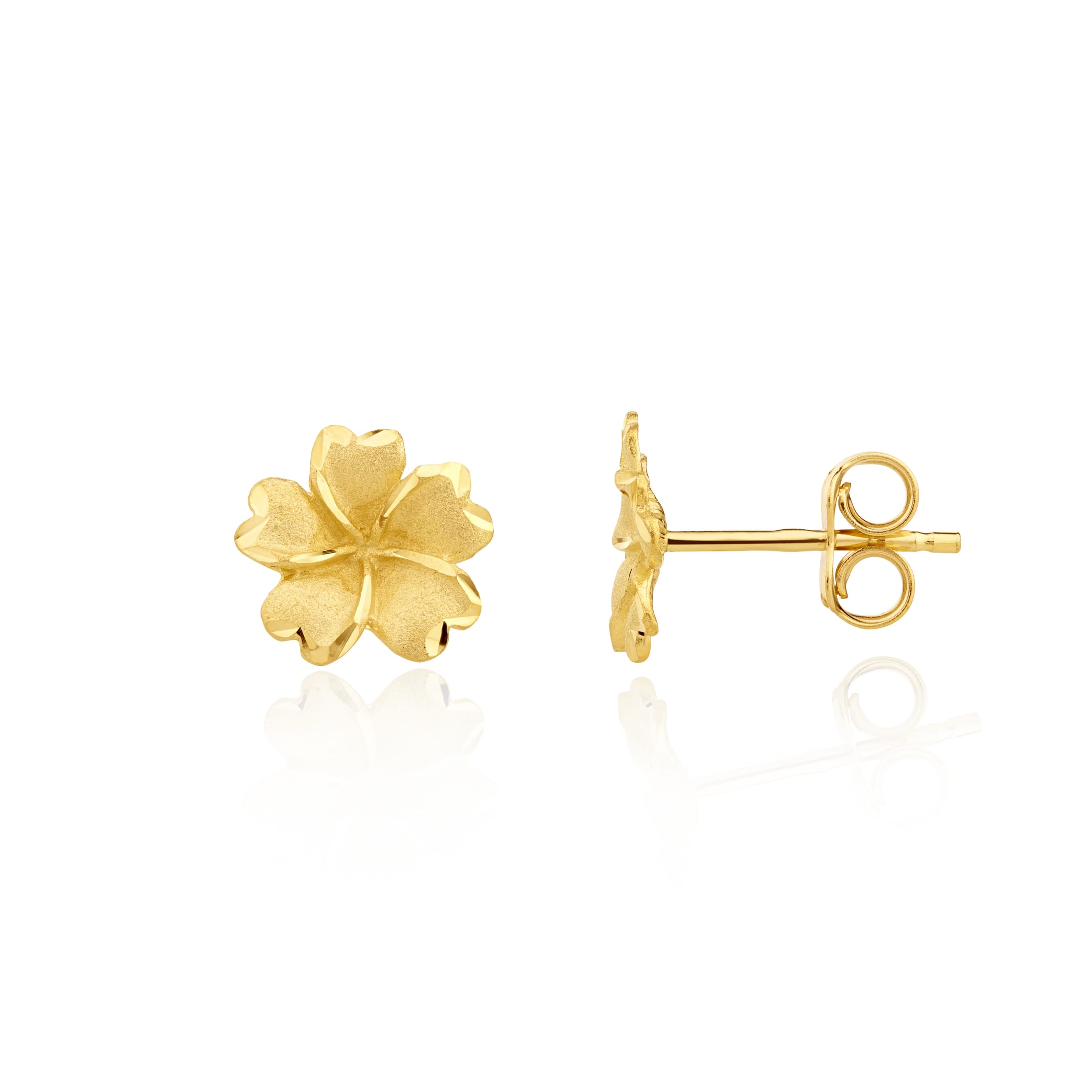 9ct Yellow Gold Satin Flower With Polished Edge Stud Earrings