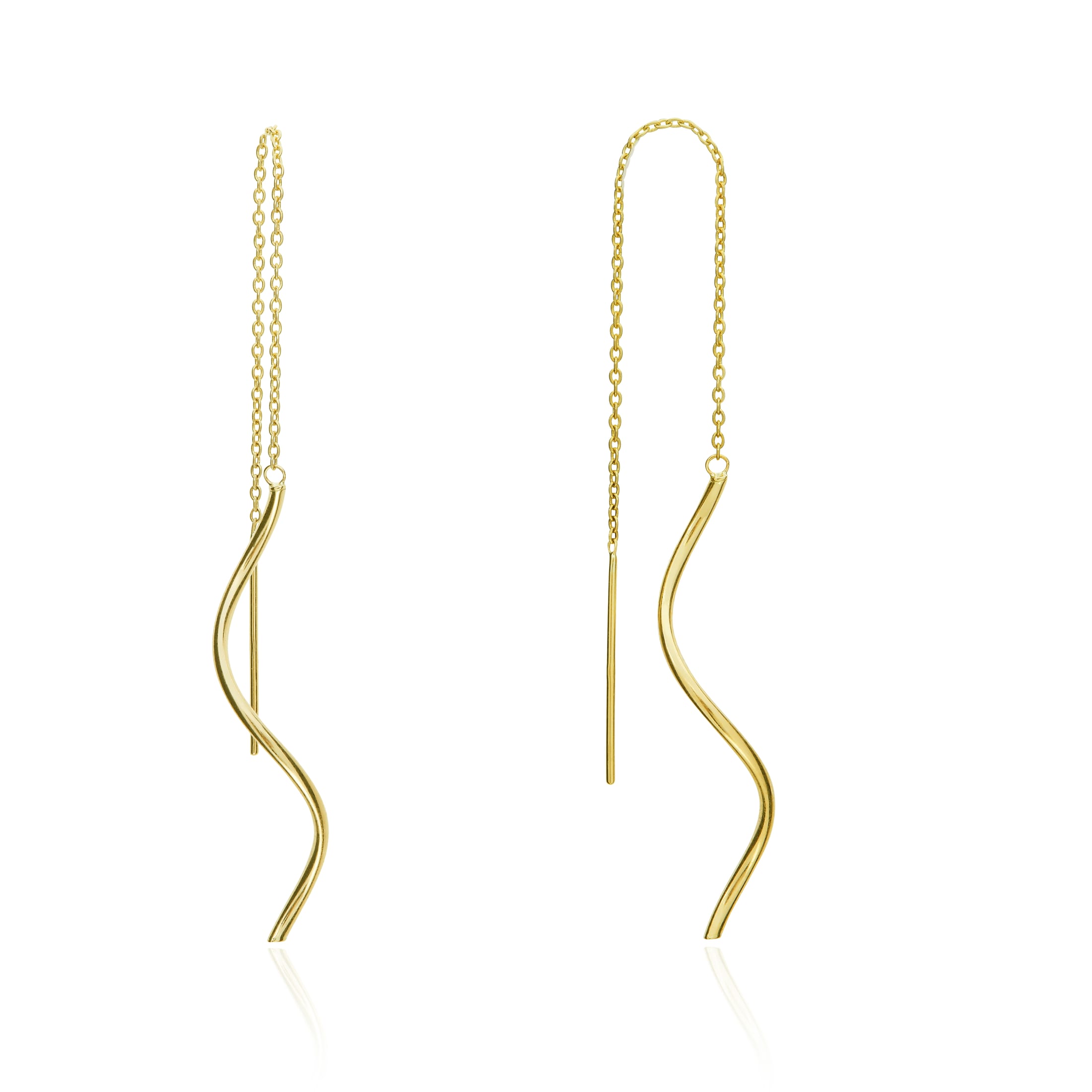 9ct Yellow Gold Squiggle Pull-Through Drop Earrings