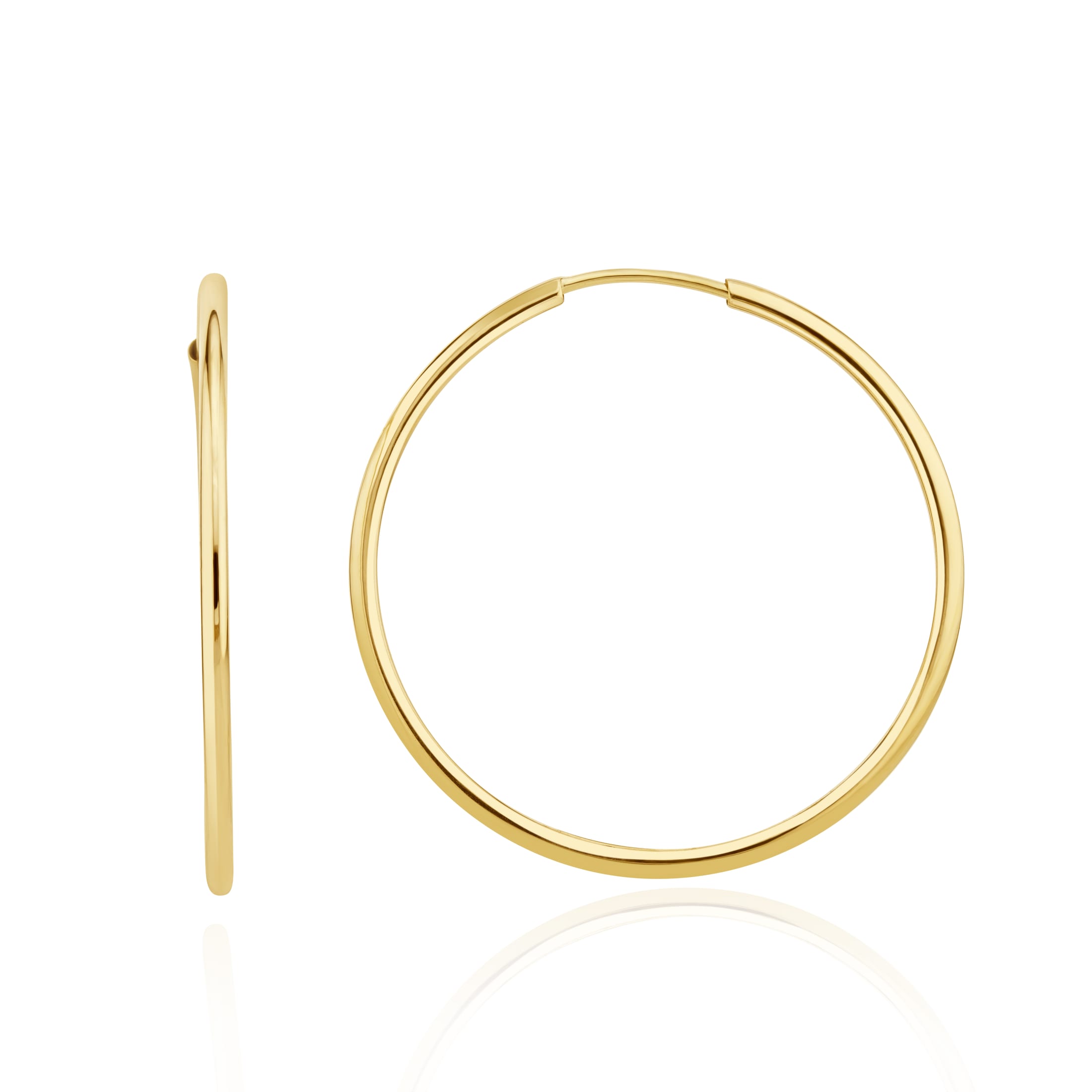 9ct Yellow Gold Thin Sleeper Hoop Earrings. 32mm Diameter