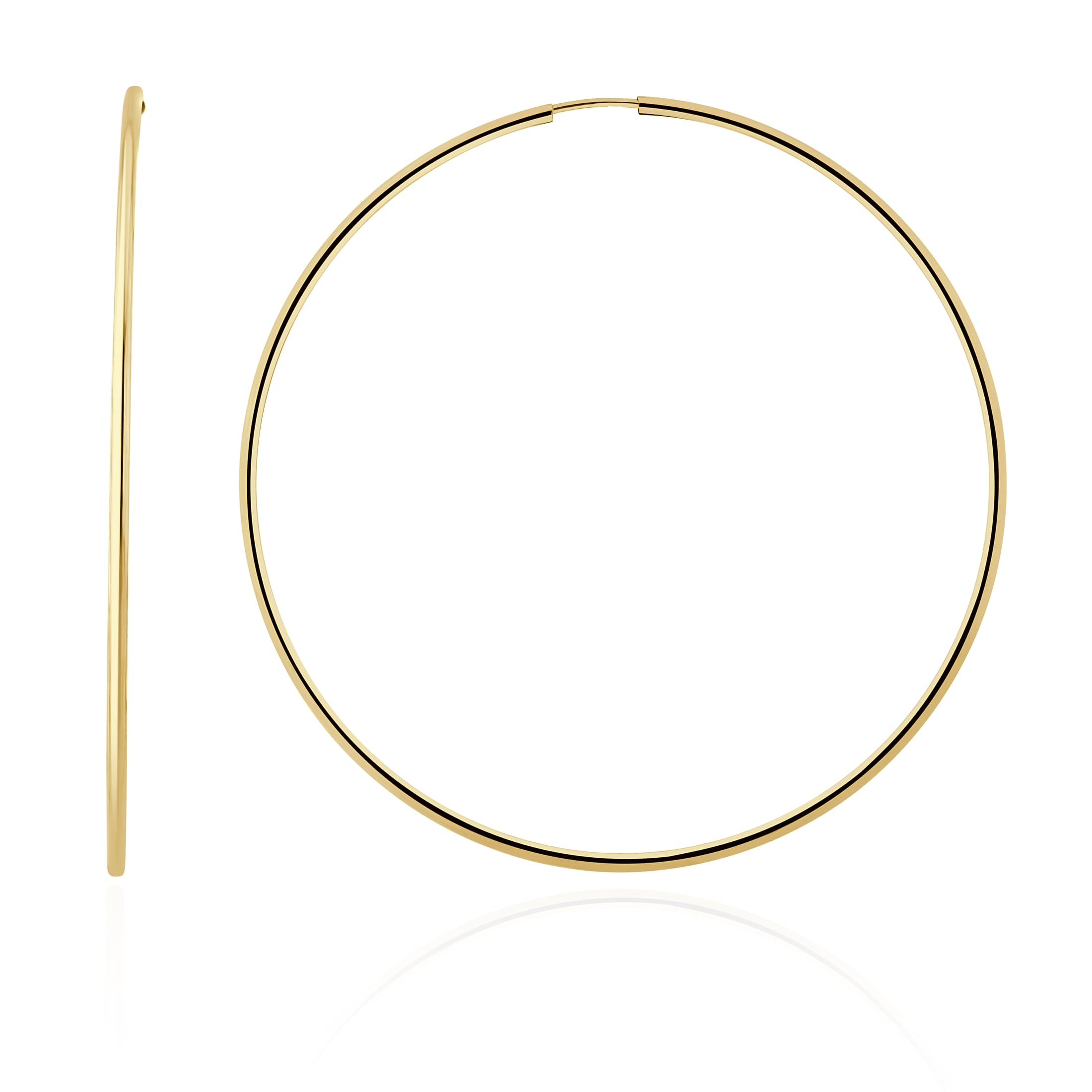 9ct Yellow Gold Thin Sleeper Hoop Earrings. 63mm Diameter
