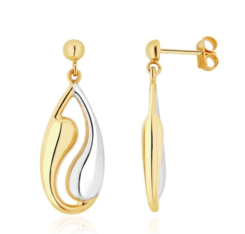9ct Yellow And White Gold Pearshape Ying-Yang Drop Earrings