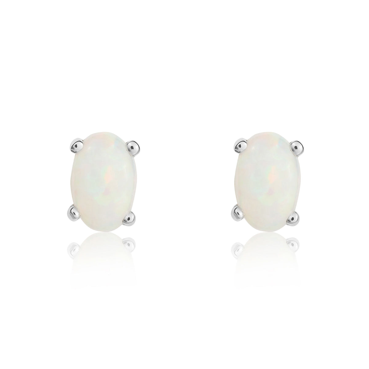 9ct White Gold 6x4 Oval Opal Claw Set Earrings