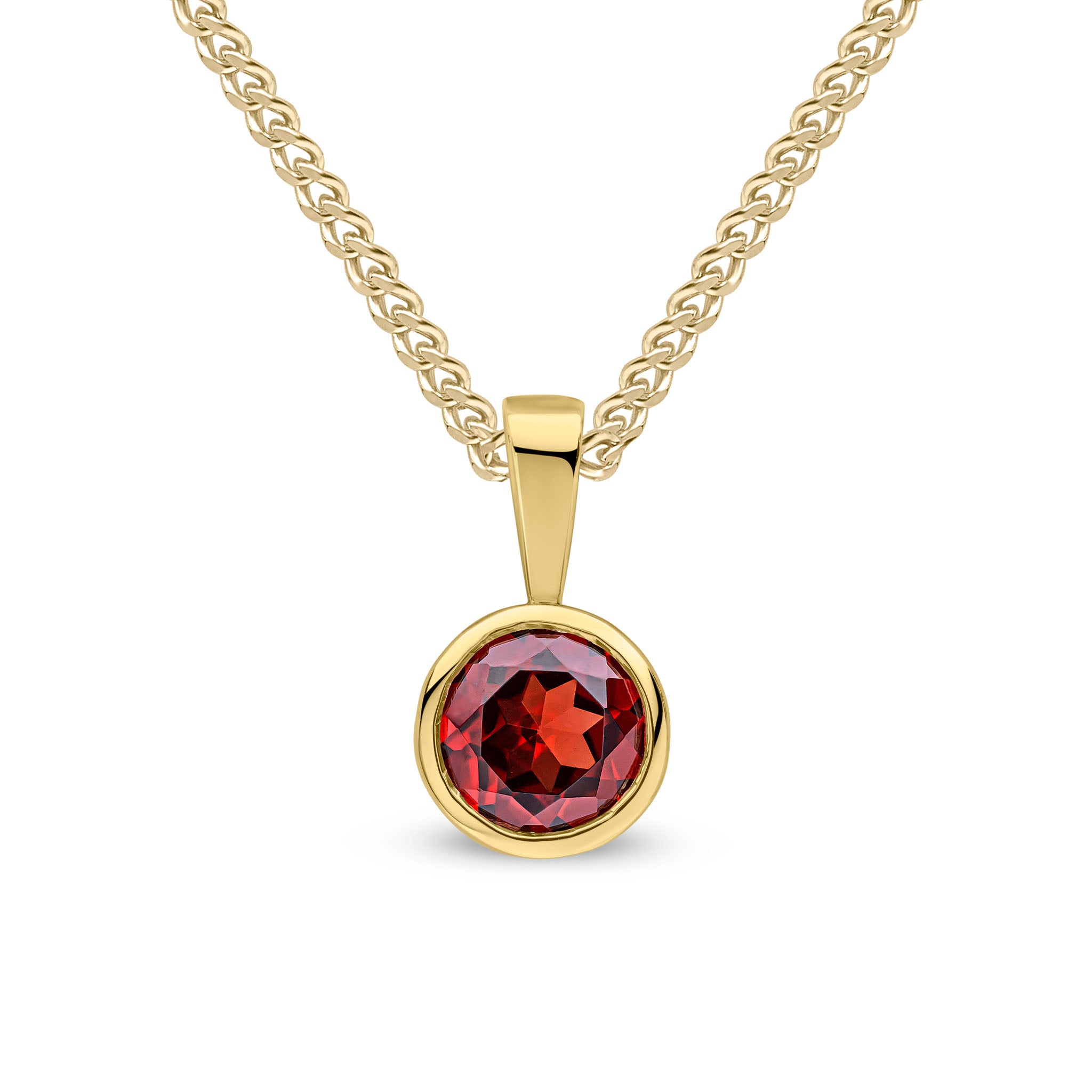 9ct Yellow Gold 6mm Round Garnet Rubover Pendant