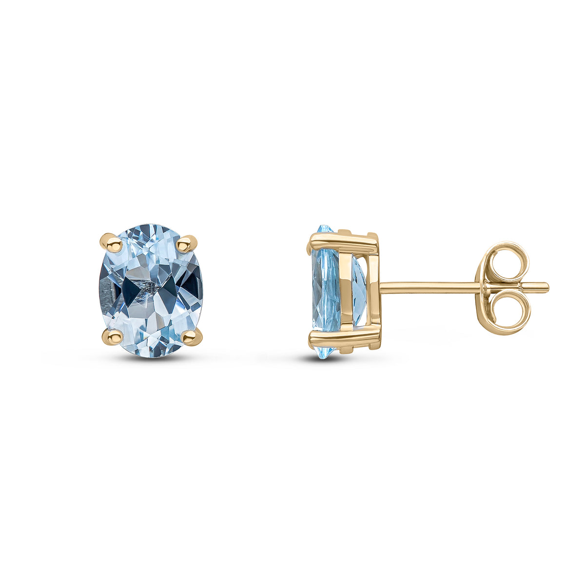 9ct Yellow Gold 8x6 Oval Aquamarine Claw Set Earrings