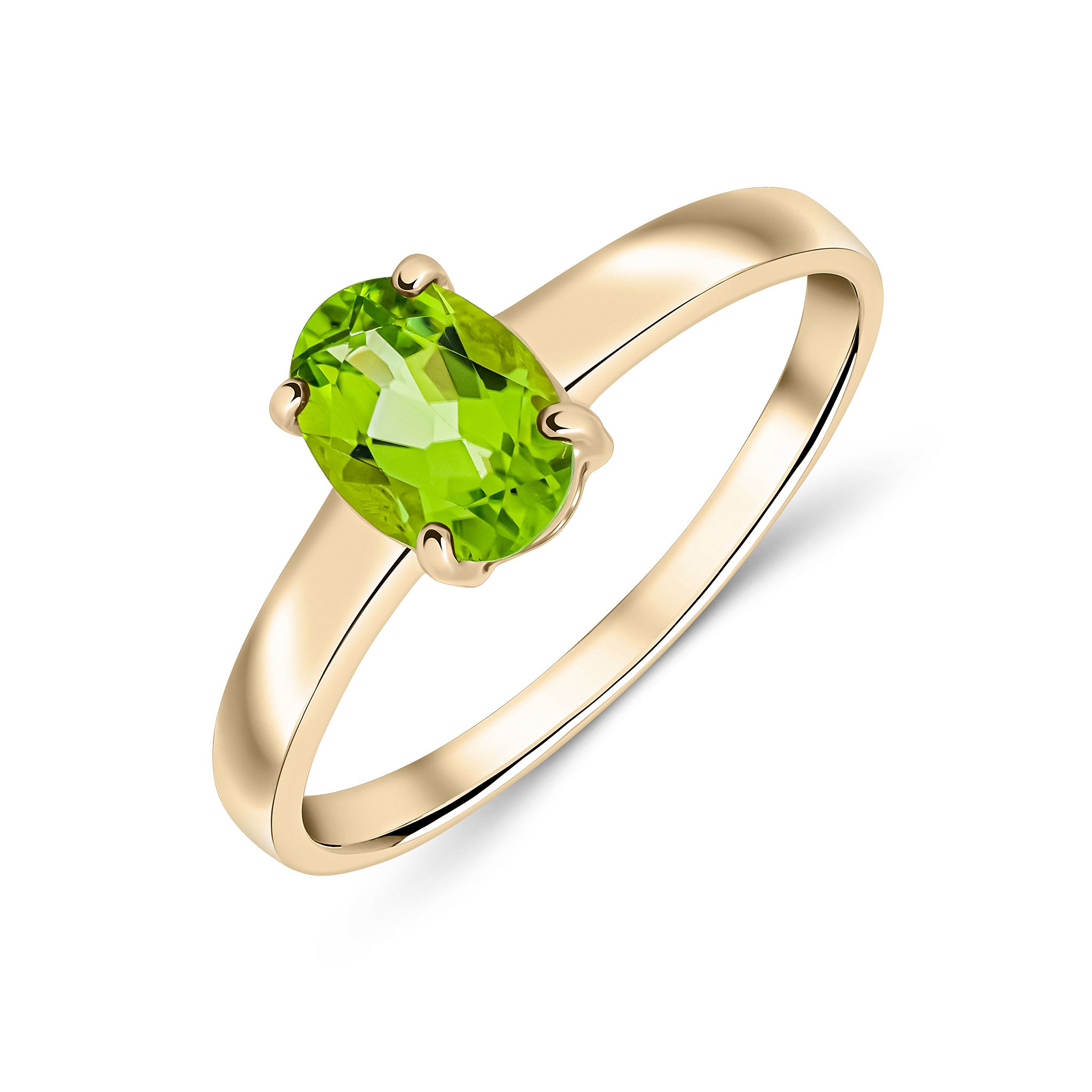 9ct Yellow Gold 7x5mm Oval Peridot 4 Claw Single Stone Ring
