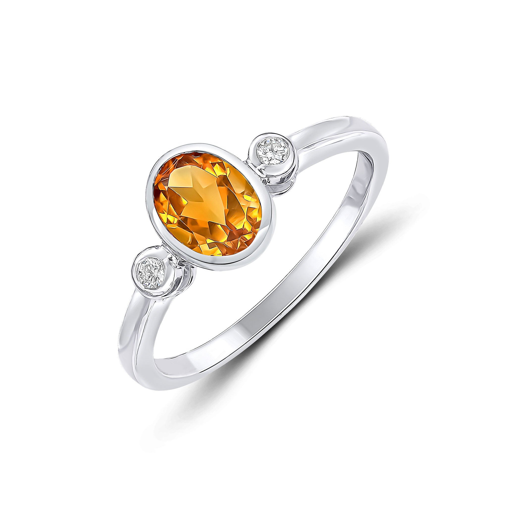9CT WG 7X5 OVAL CITRINE AND ROUND DIAMOND 3ST RUBOVER RING 1
