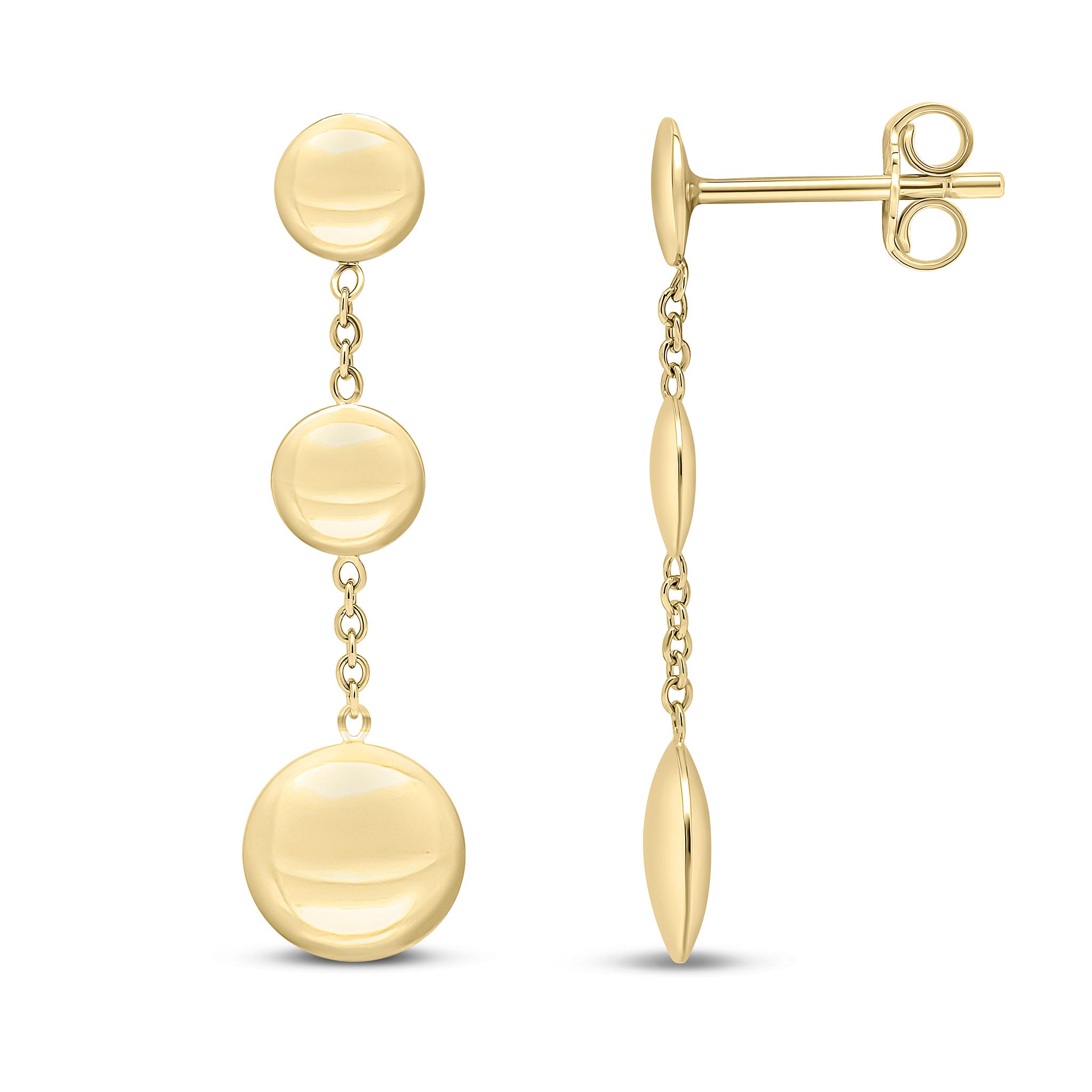 9ct Yellow Gold Flat Disc And Chain Drop Earrings