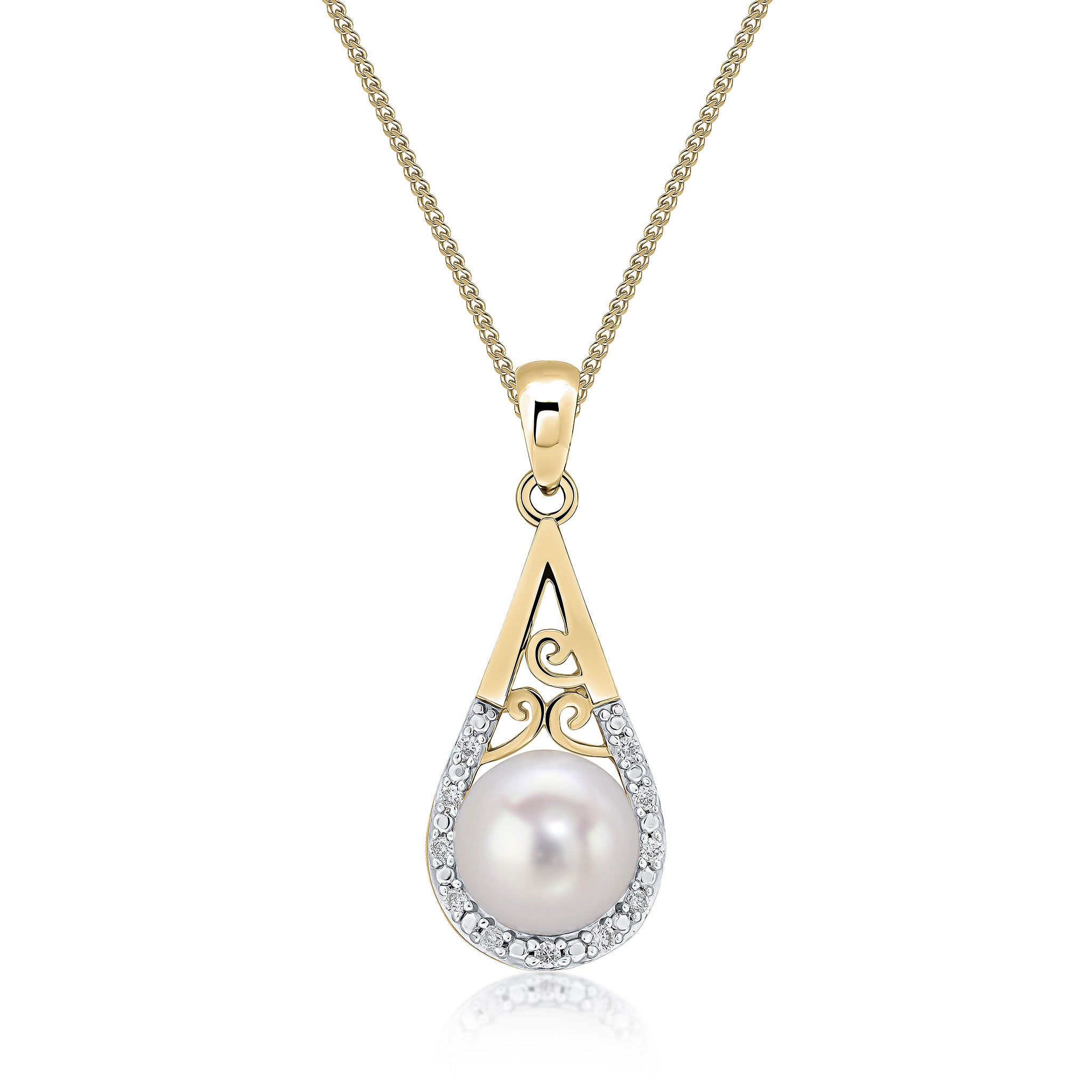 9ct Yellow Gold Freshwater Pearl & Diamond Set Pear Shape Pendant