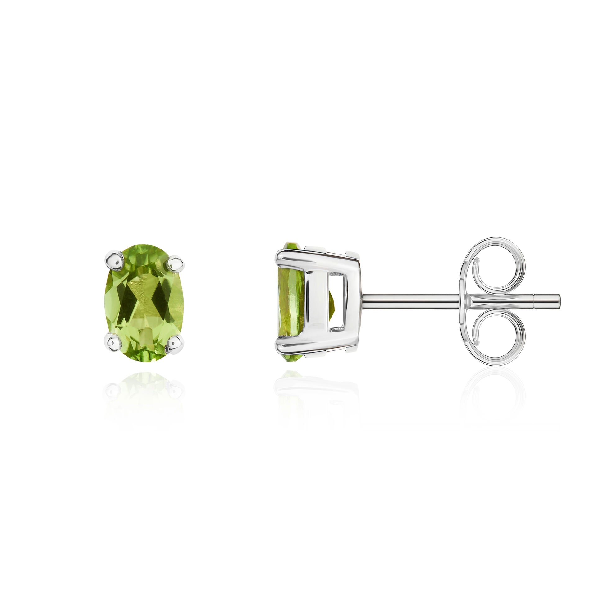 9ct White Gold 6x4 Oval Peridot Claw Set Earrings