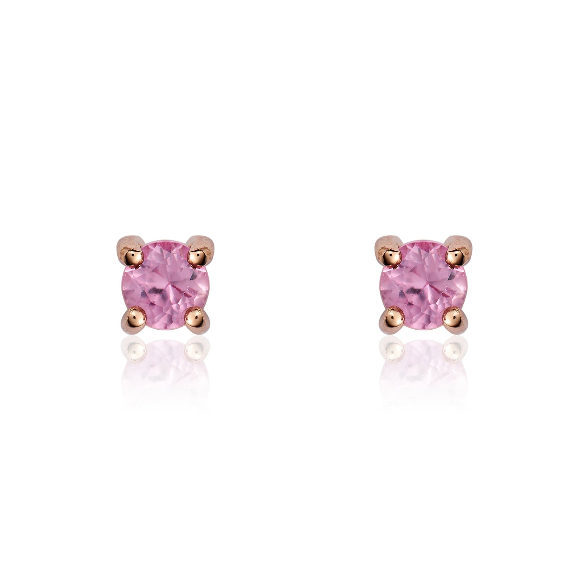 9ct Rose Gold 3mm Round Pink Sapphire 4 Claw Stud Earrings