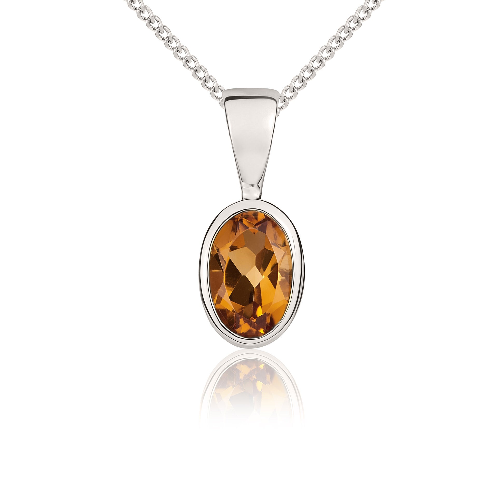 9ct white gold 6 x 4mm Oval Citrine Rubover Pendant