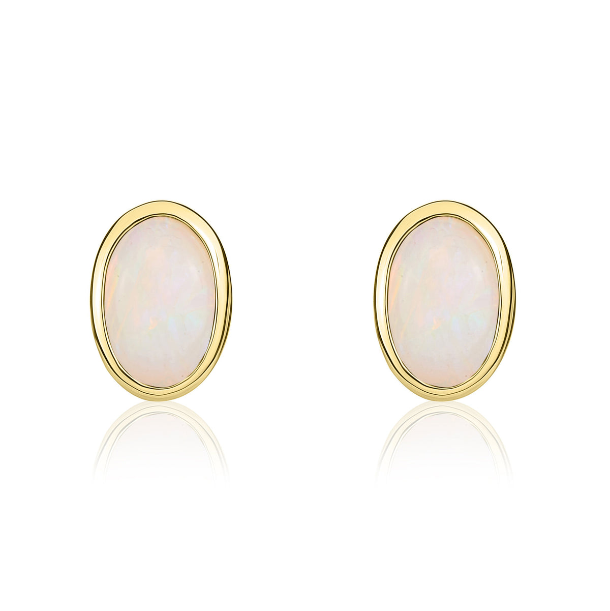 9ct Yellow Gold 6x4 Oval Opal Rubover Earstuds