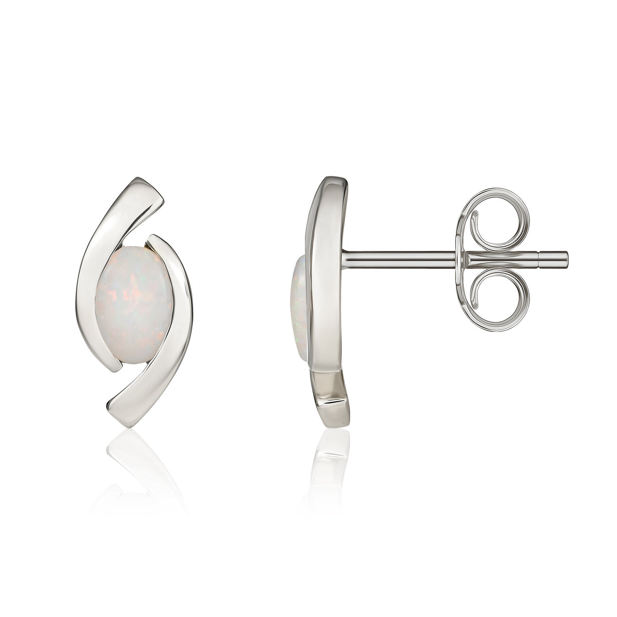 9ct White Gold Oval Opal 'eye' Design Stud Earrings