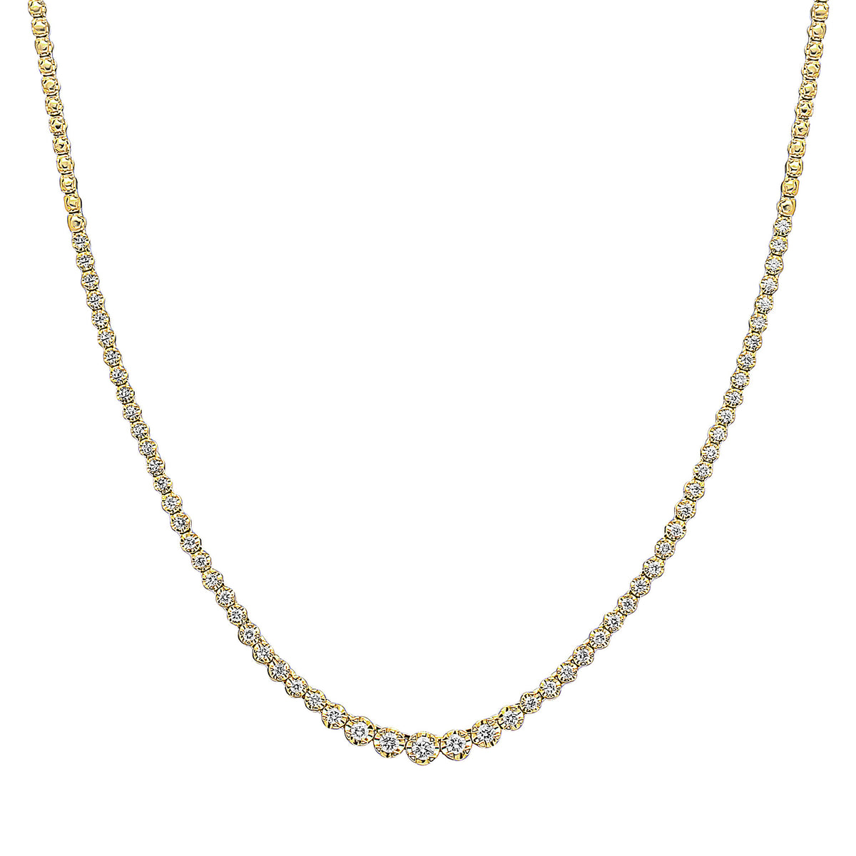18ct Yellow Gold Brilliant Cut Diamond Claw Set Line Necklace 1ct