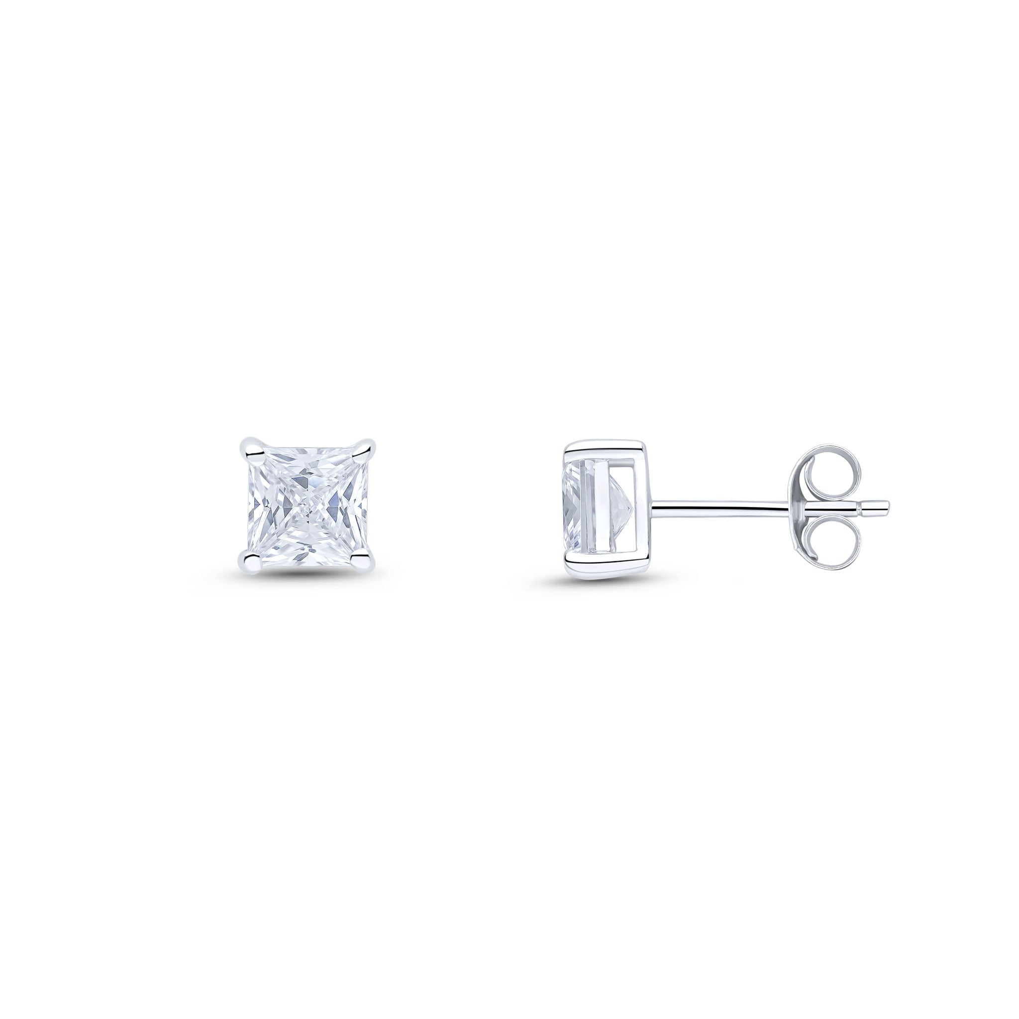 9ct White Gold 5mm Square CZ Claw Set Earrings