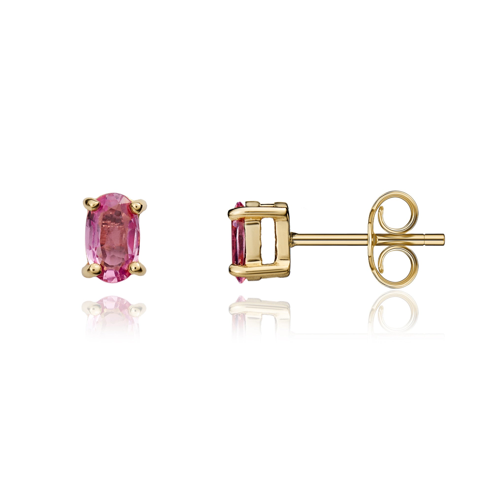 9ct Yellow Gold 5x3 Oval Pink Sapphire Claw Stud Earrings