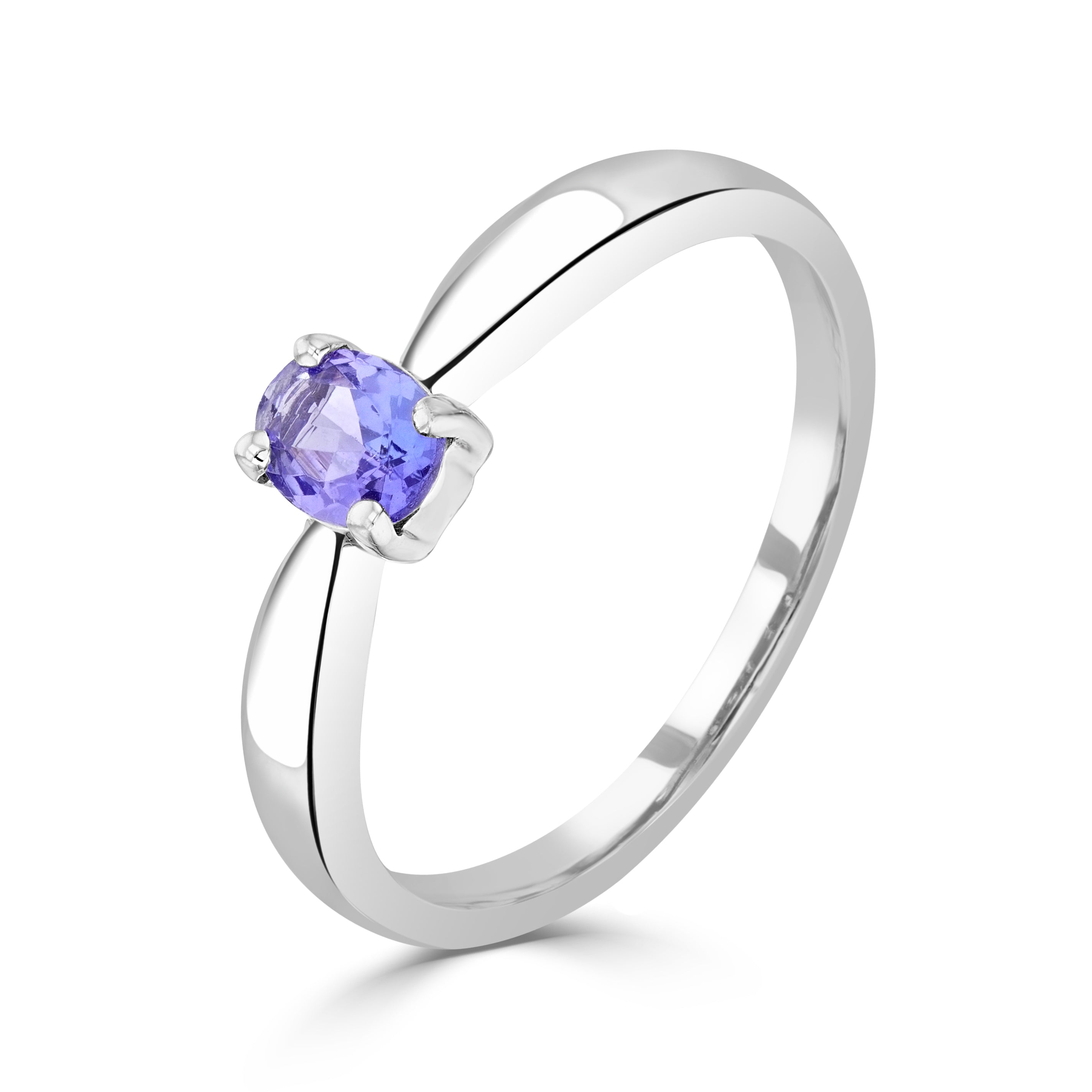 9ct White Gold 5x4mm Oval Tanzanite Claw Set Single Stone Ring