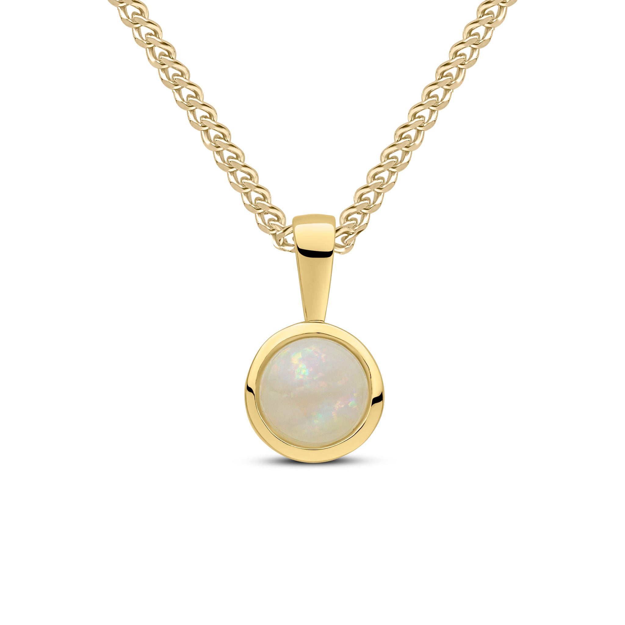 9ct yellow gold 6mm Round Opal Rubover Pendant