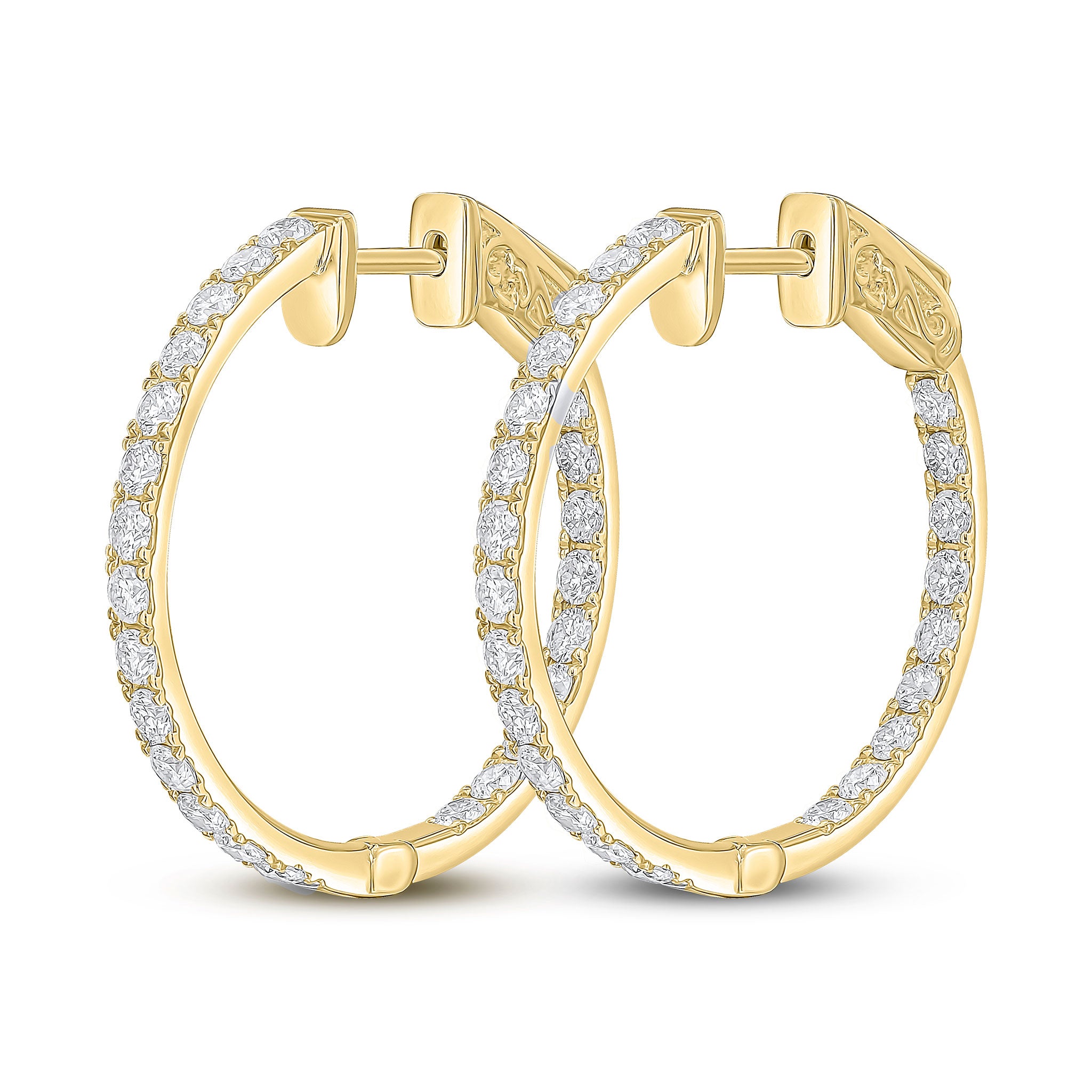 18ct Yellow Gold Round Diamond Claw Set Full Hoop Earrings 1.50ct
