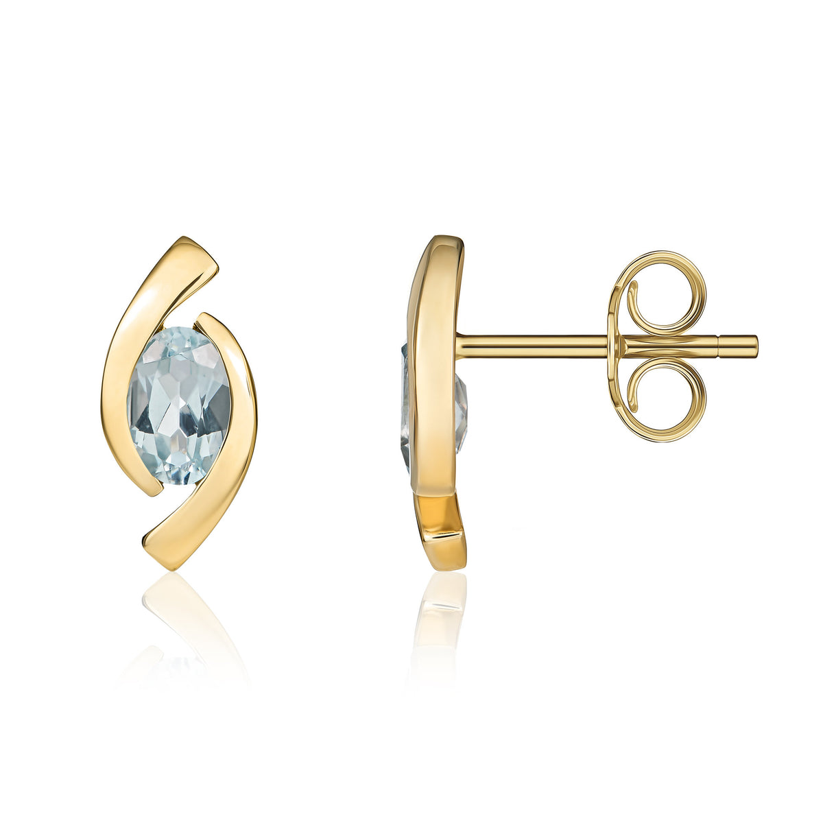 9ct Yellow Gold 6x4 Oval Aquamarine 'eye' Stud Earrings