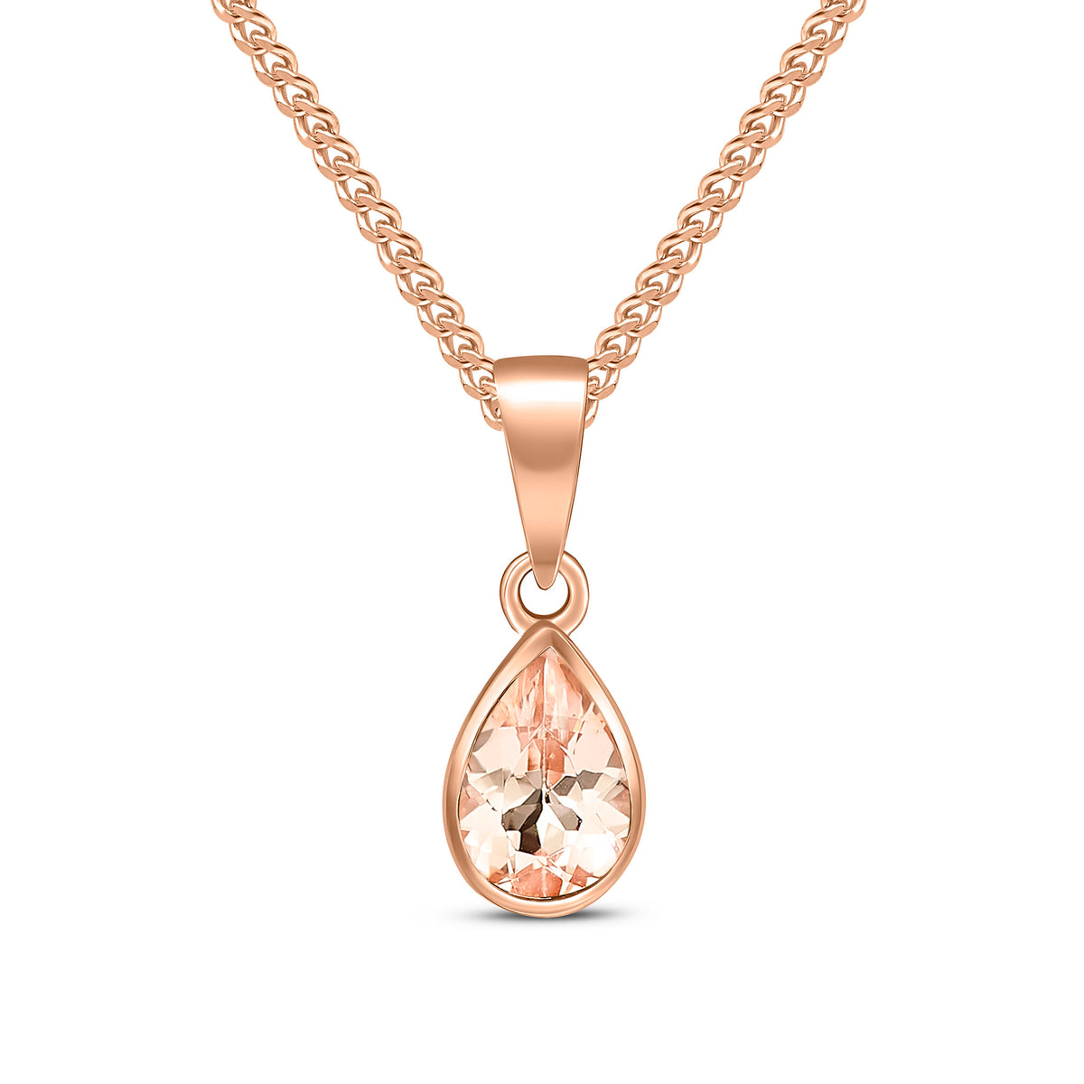 9ct Rose Gold 7x5 Pear Shape Morganite Rubover Pendant