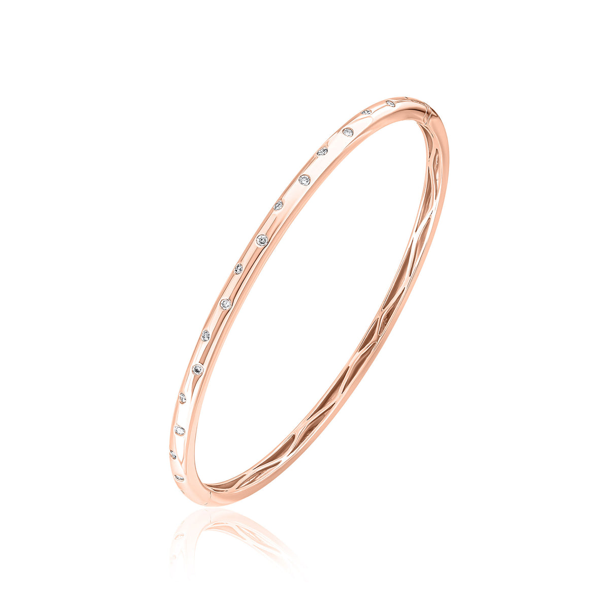 18ct Rose Gold Scattered Diamond Flush Set Polished Domed Hinged Bangle 0.27ct