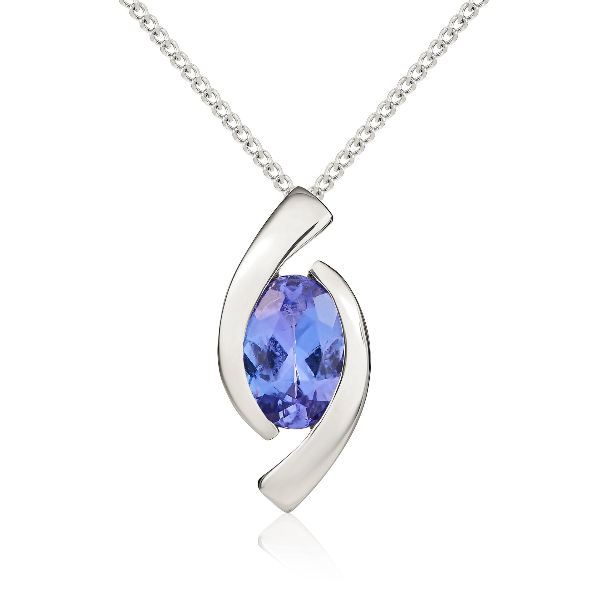 9ct White Gold 6x4 Oval Tanzanite 'eye' Pendant