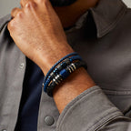 Fred Bennett Black Leather Bracelet with Blue Steel Accent