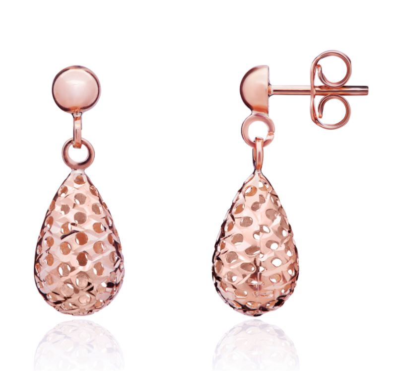 9ct Rose Gold Pierced Out bombe Drop Earrings With Polished Half Be
