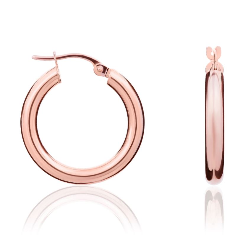 9ct Rose Gold 3mm Tube Polished Hoop Earrings 21mm Diameter