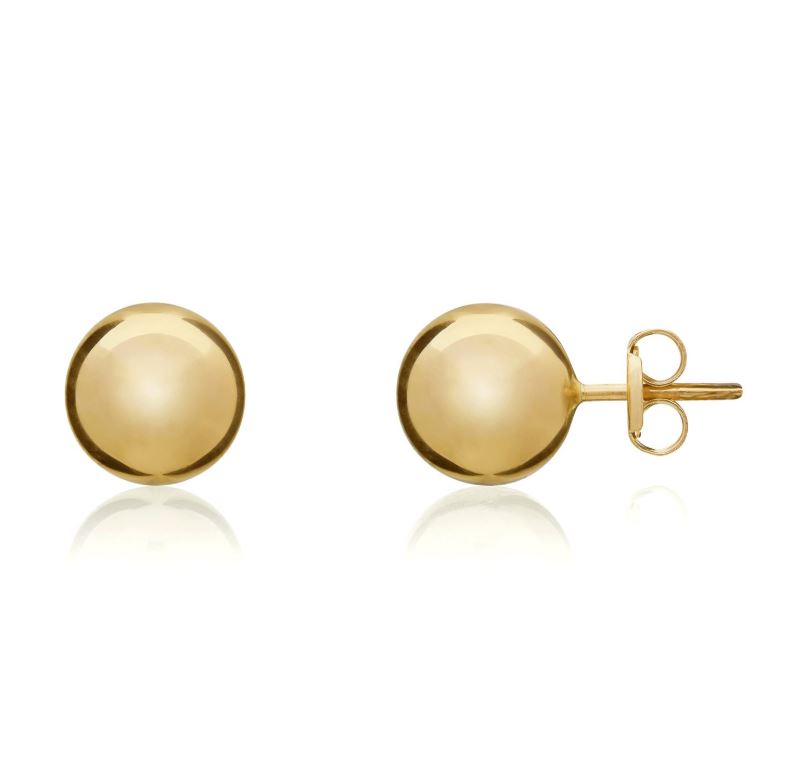 9ct Yellow Gold 8mm Polished Ball Studs