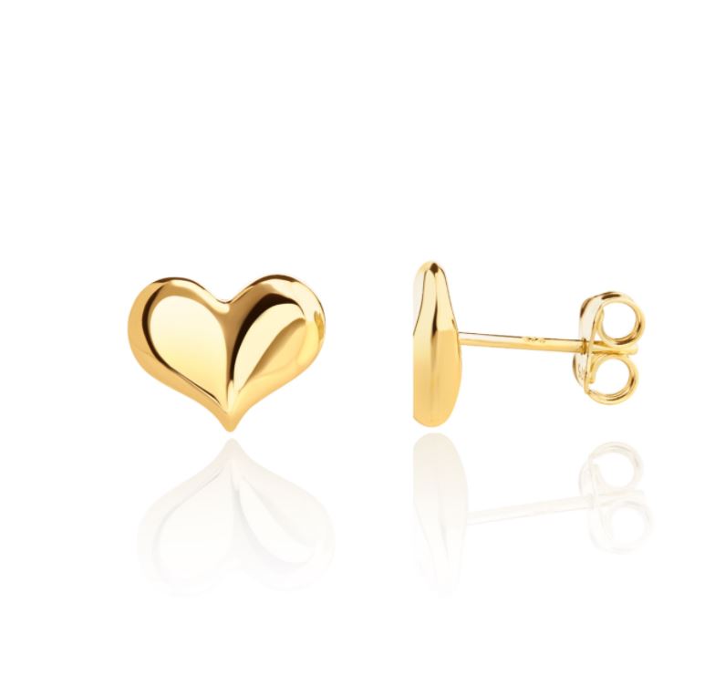 9ct Yellow Gold Curved Heart Stud Earrings