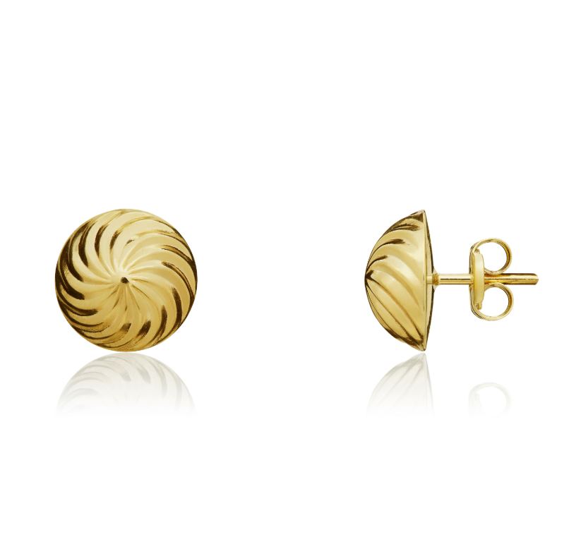 9ct Yellow Gold 6mm Swirl Dome Stud Earrings