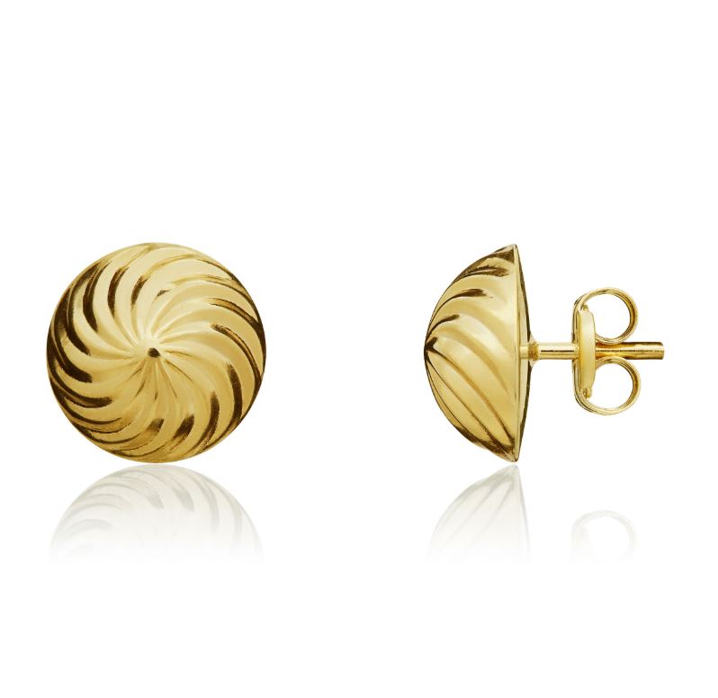 9ct Yellow Gold 10mm Swirl Dome Stud Earrings