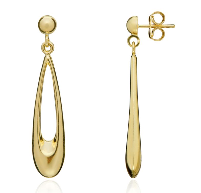 9ct Yellow Gold Long Open Pearshape Drop Earrings