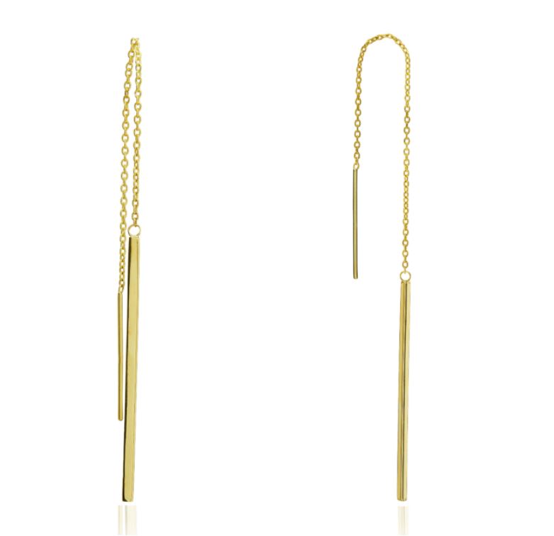 9ct Yellow Gold Polished Straight Bar Pull-Thru Drop Earrrings
