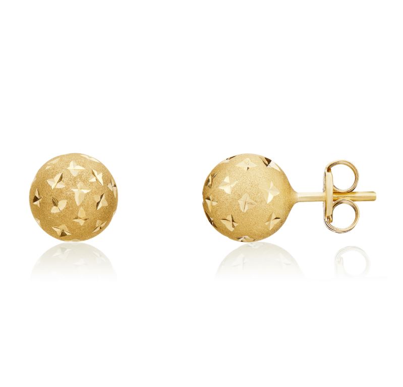 9ct Yellow Gold Satin Finish 7mm Ball Stud With Diamond Cut Stars