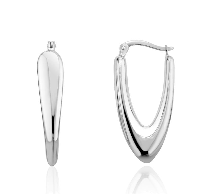 9ct White Gold Chunky 'V' Hoop Earrings