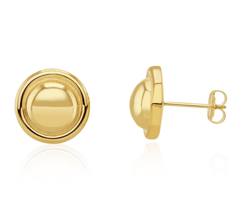 9ct yellow gold Polished Dome And Borounder Earrings. 12mm