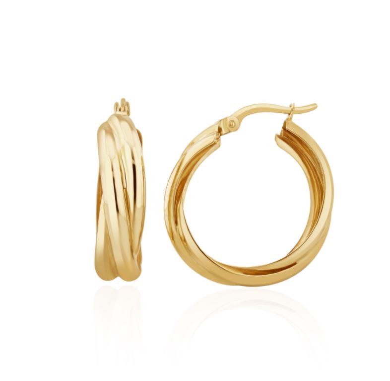 9ct yellow gold Russian Wedding Ring Style Hoop Earrings