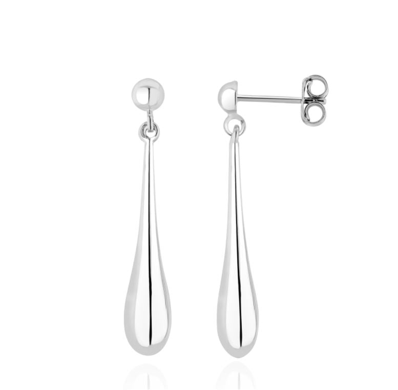 9ct White Gold Long Polished Torpedo Drop Earrings