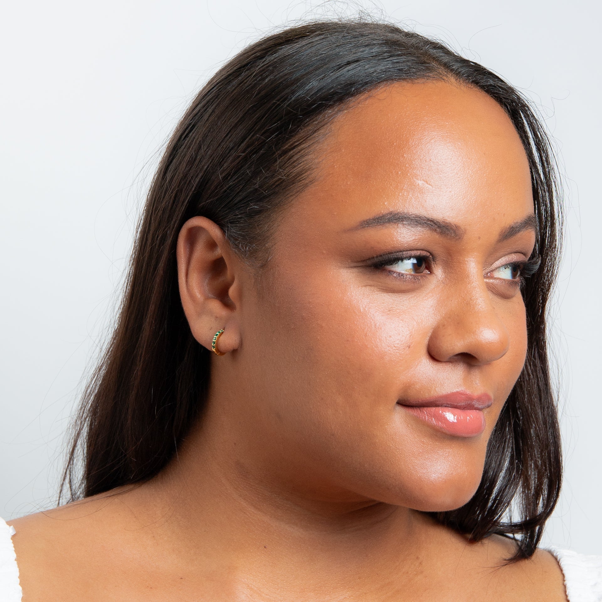 Gold Plated Green Crystal Hoop Earrings