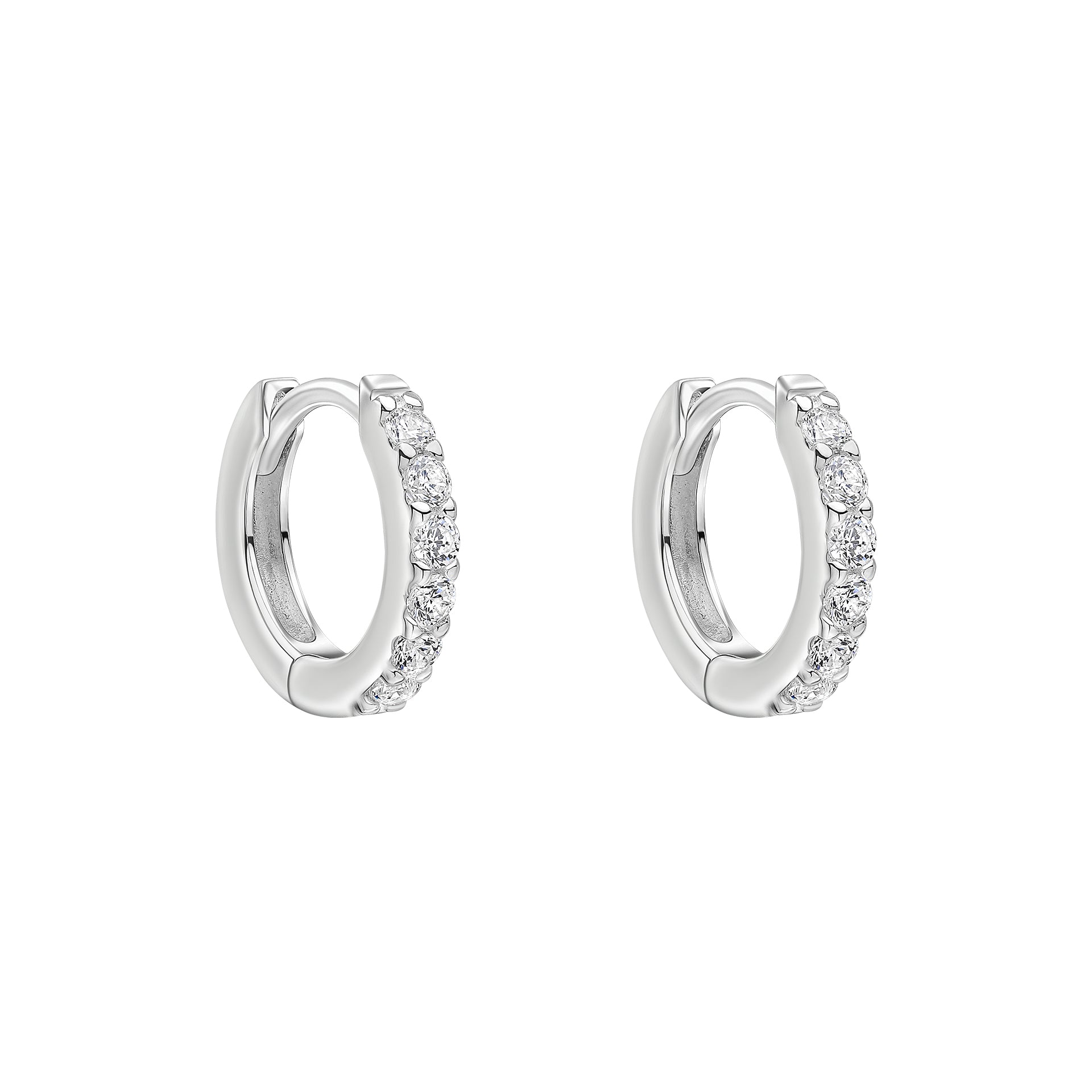 12mm White Cubic Zirconia Rhodium Plated Hoop Earrings