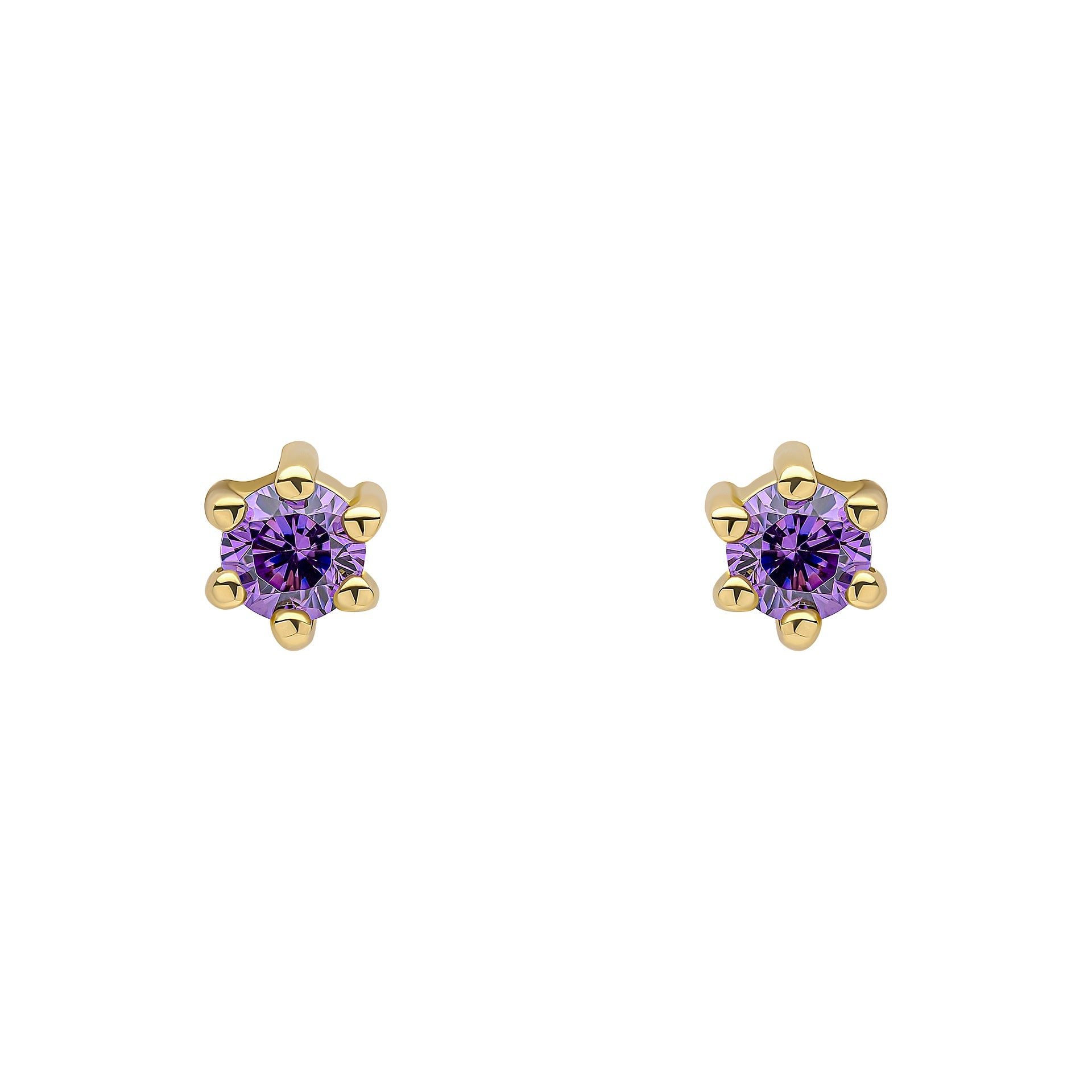 4mm Gold Plated Amethyst Crystal Stud Earrings