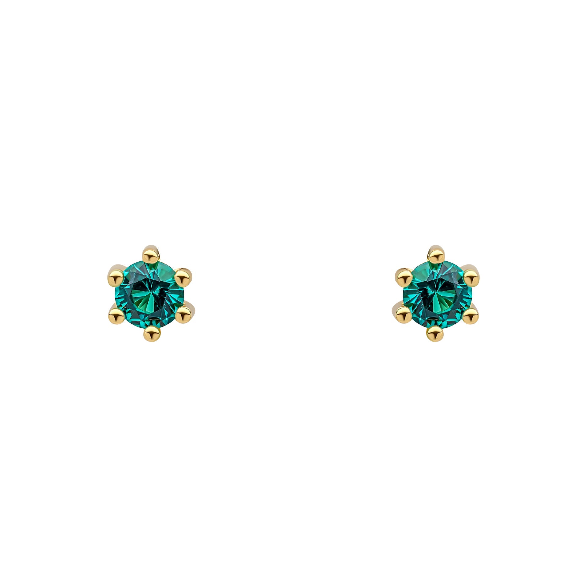 4mm Gold Plated Green Crystal Stud Earrings